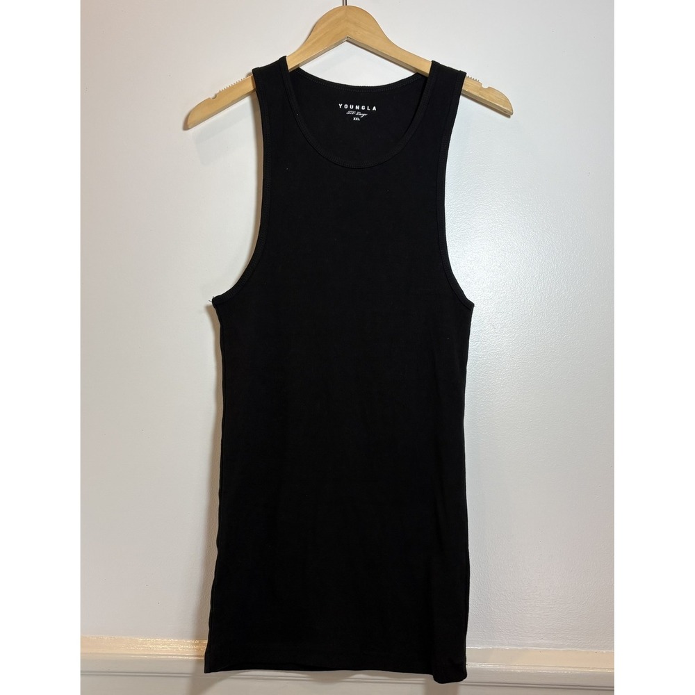 YoungLA Mens Ribbed Longline Tank Top Black Sleeveless Gym Shirt Model 340 XXL
